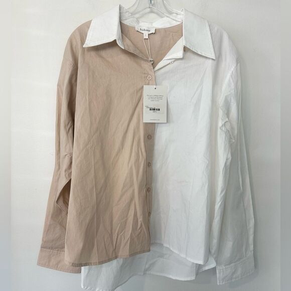 Bohme 2 Tone Colorblock Front Button Women’s Top L (NWT) - Picture 1 of 5